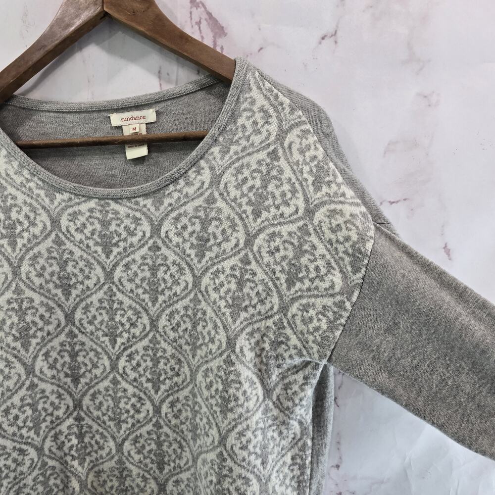 Sundance Sweater Women Medium Gray White Merino Wool Verina Drop Shoulder - Picture 8 of 9